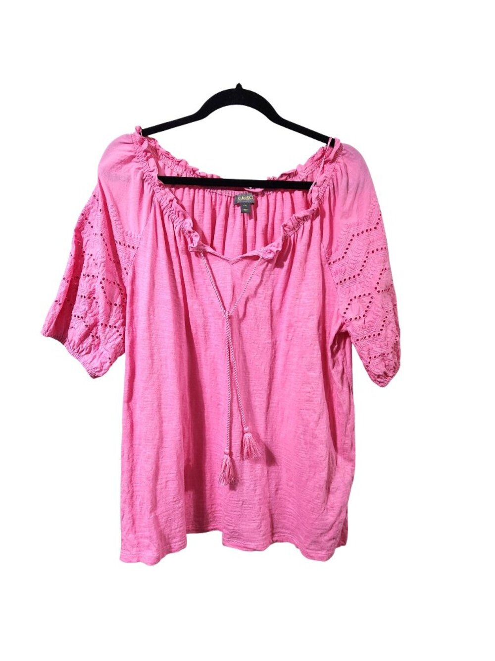 Style & Co Pink Peasant Blouse With Eyelet Sleeves Size PXL